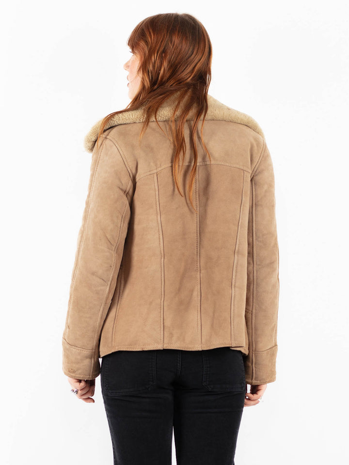 Vintage 80's Women Sheepskin Jacket in BeigeV9775