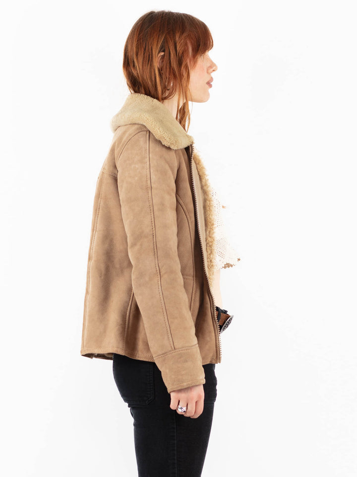 Vintage 80's Women Sheepskin Jacket in BeigeV9775
