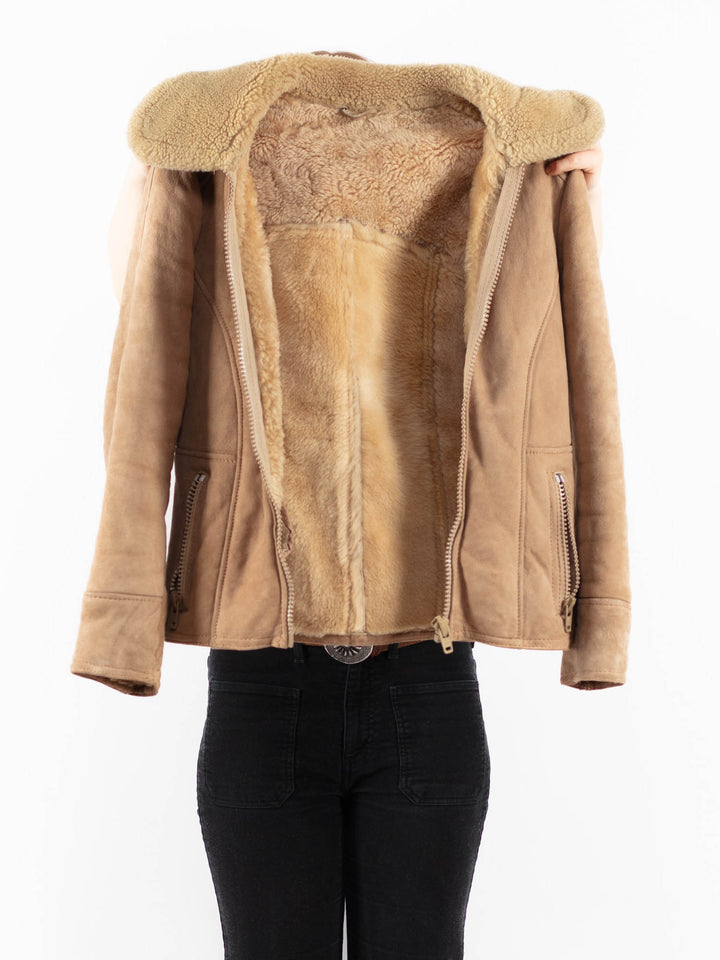 Vintage 80's Women Sheepskin Jacket in BeigeV9775