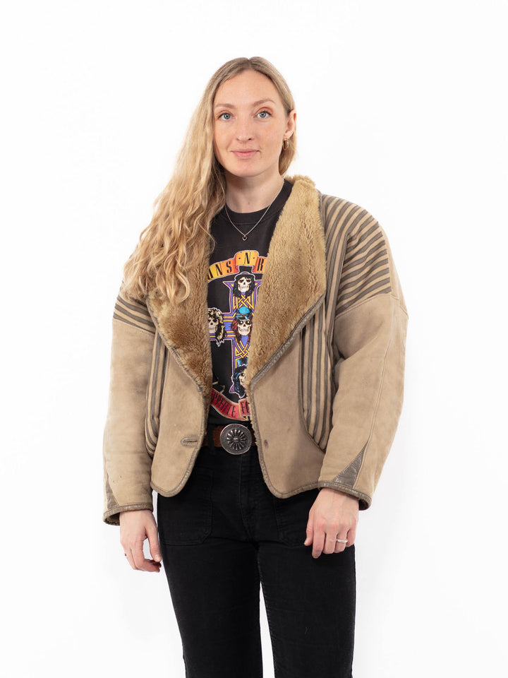 Vintage 80's Women Sheepskin Jacket in BeigeA0963