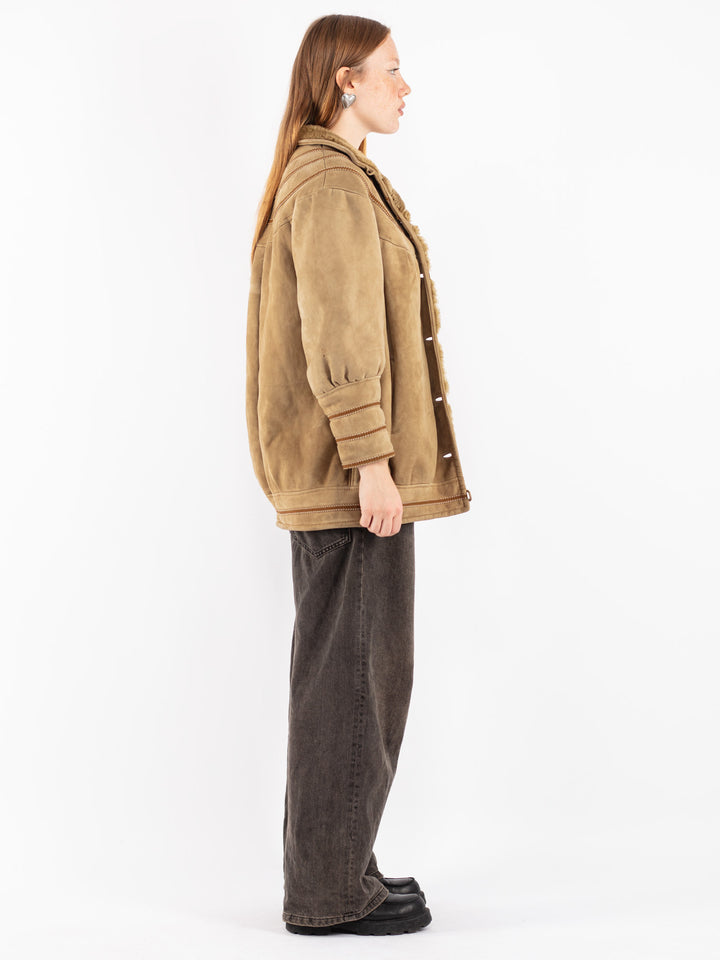 Vintage 80's Women Sheepskin Jacket in Beige