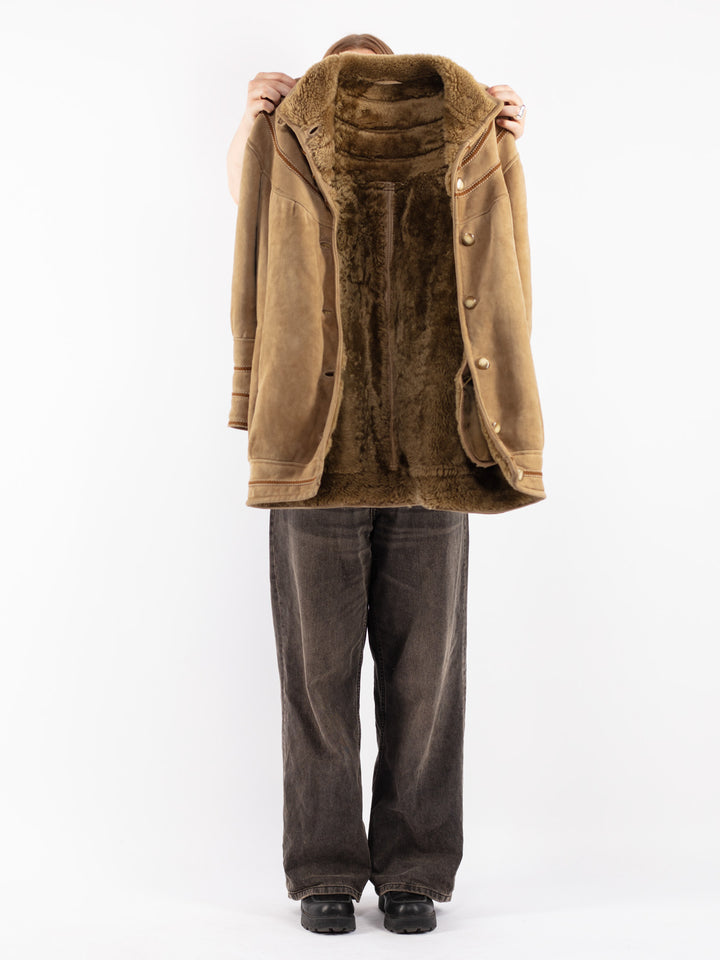 Vintage 80's Women Sheepskin Jacket in Beige