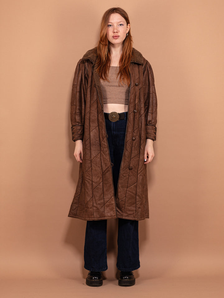 Vintage 80's Women Sheepskin Leather Coat in Brown - NorthernGrip