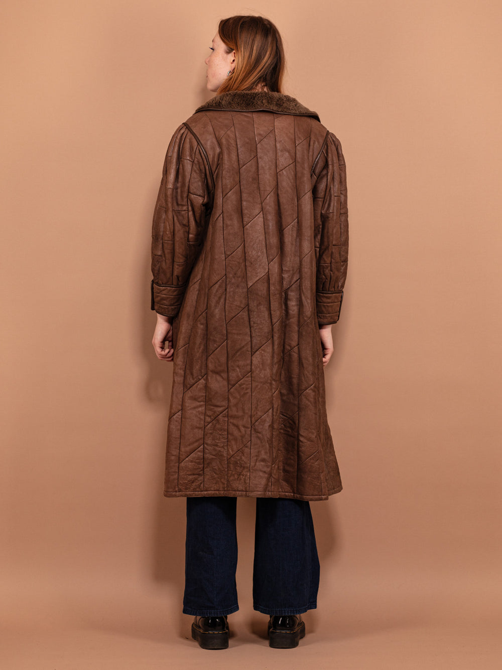 Vintage 80's Women Sheepskin Leather Coat in Brown - NorthernGrip