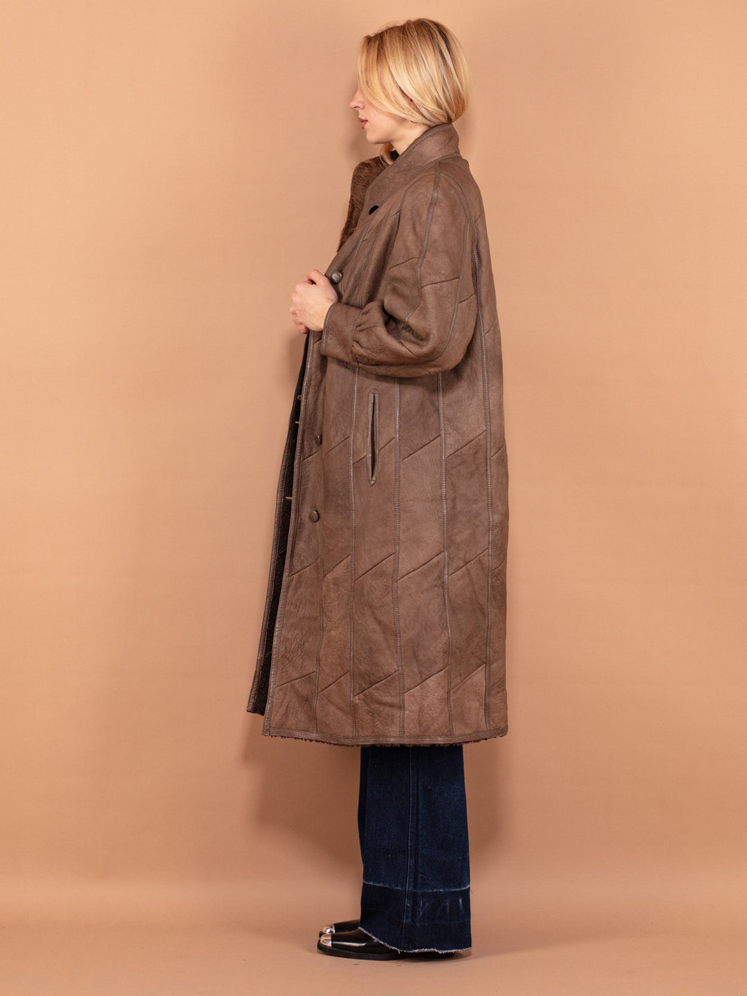 Vintage 80's Women Sheepskin Leather Coat in Clay Brown - NorthernGrip