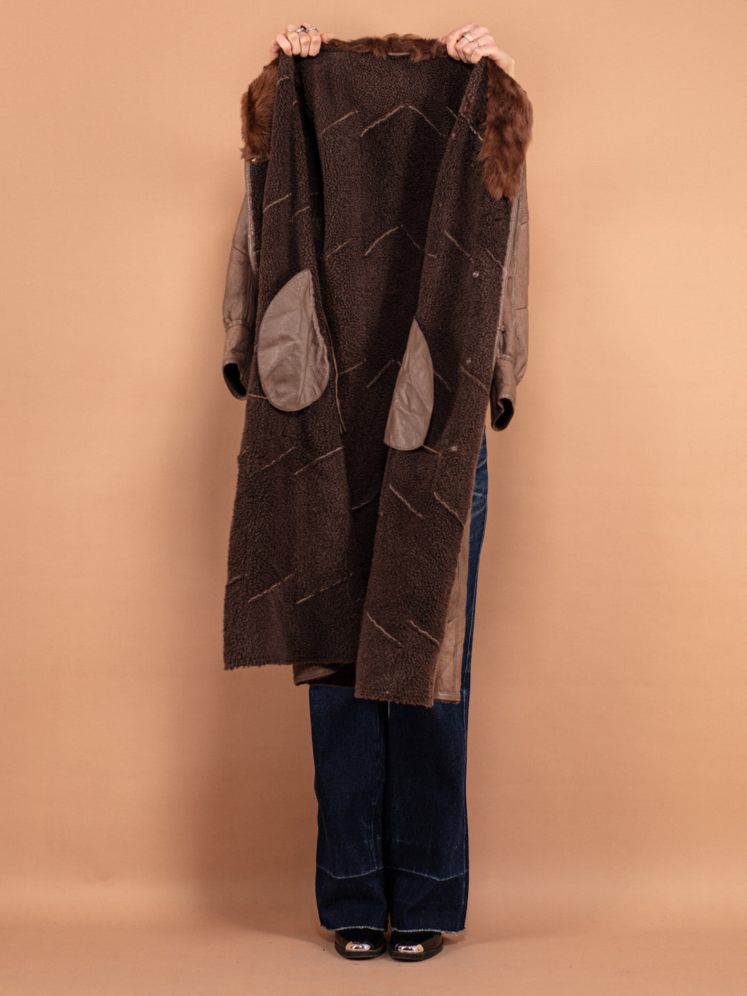 Vintage 80's Women Sheepskin Leather Coat in Clay Brown - NorthernGrip