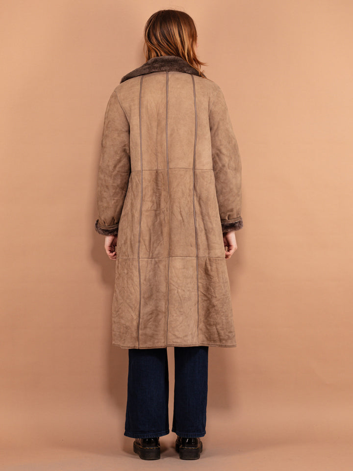 Vintage 80's Women Sheepskin Long Coat in Beige - NorthernGrip