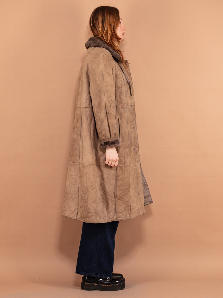 Vintage 80's Women Sheepskin Long Coat in Beige - NorthernGrip