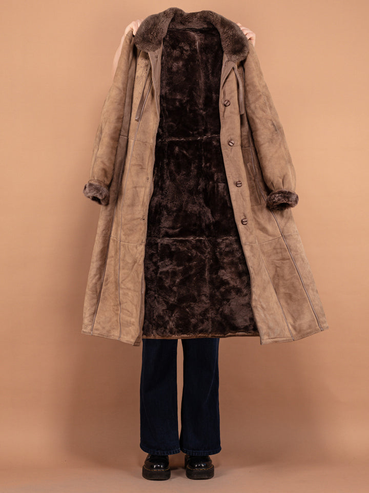 Vintage 80's Women Sheepskin Long Coat in Beige - NorthernGrip
