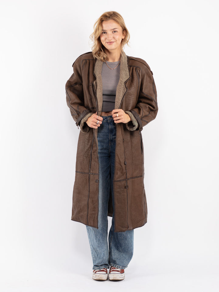 Vintage 80's Women Sheepskin Coat in Brown
