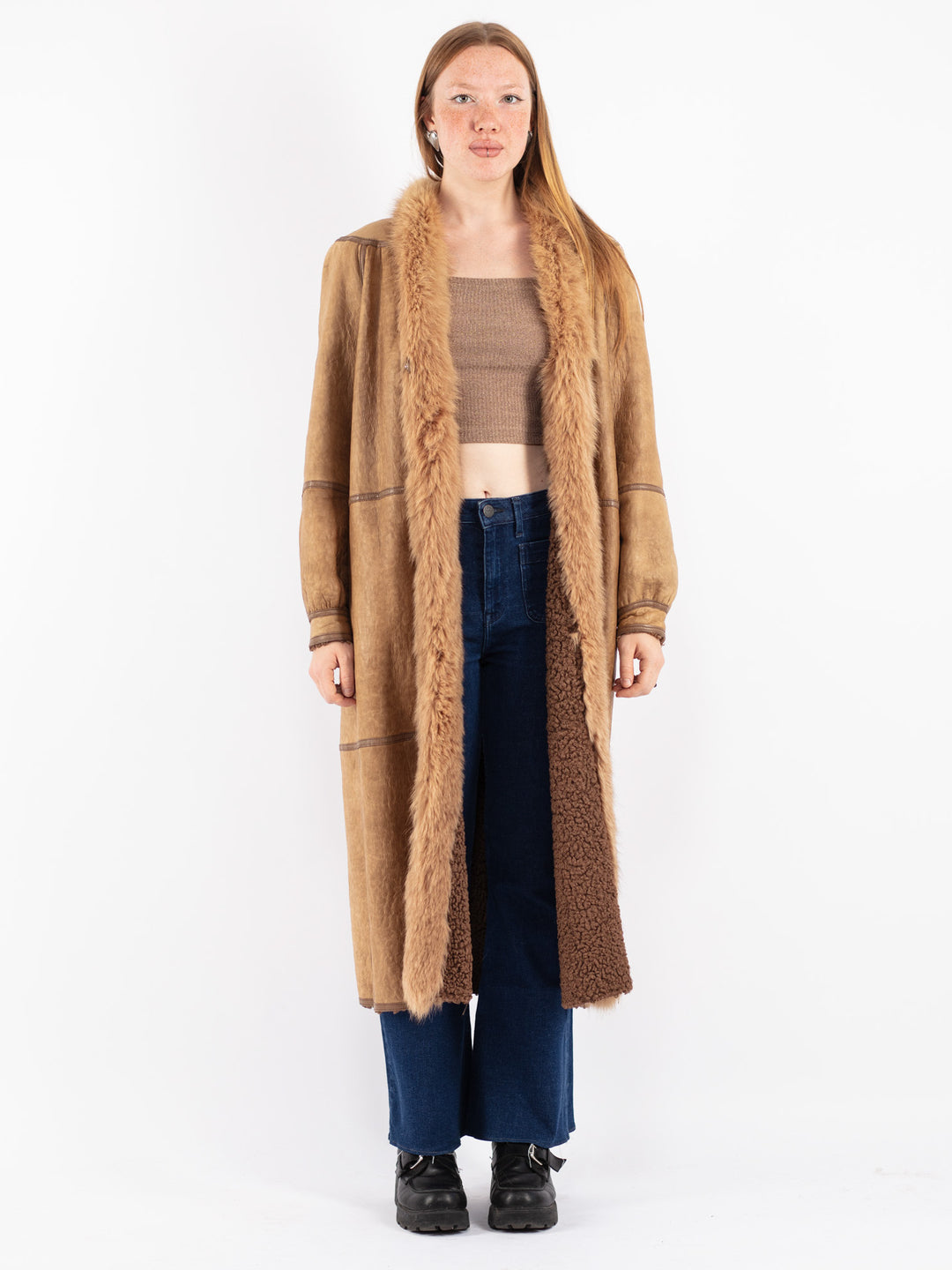 Vintage 80's Women Sheepskin Coat in Beige