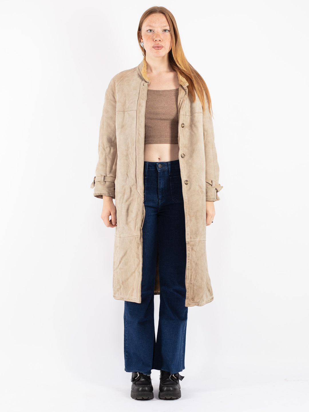 Vintage 80's Women Sheepskin Coat in Beige