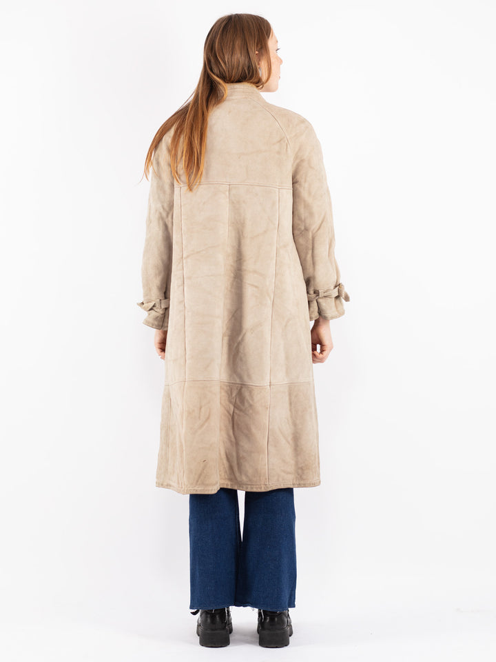 Vintage 80's Women Sheepskin Coat in Beige