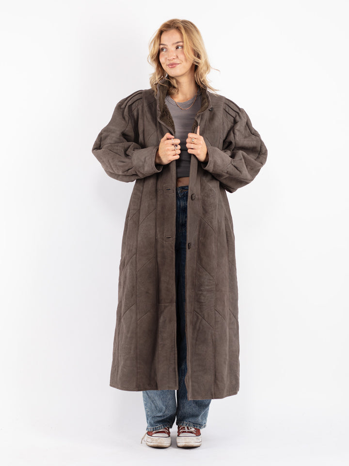 Vintage 80's Women Sheepskin Coat in Gray