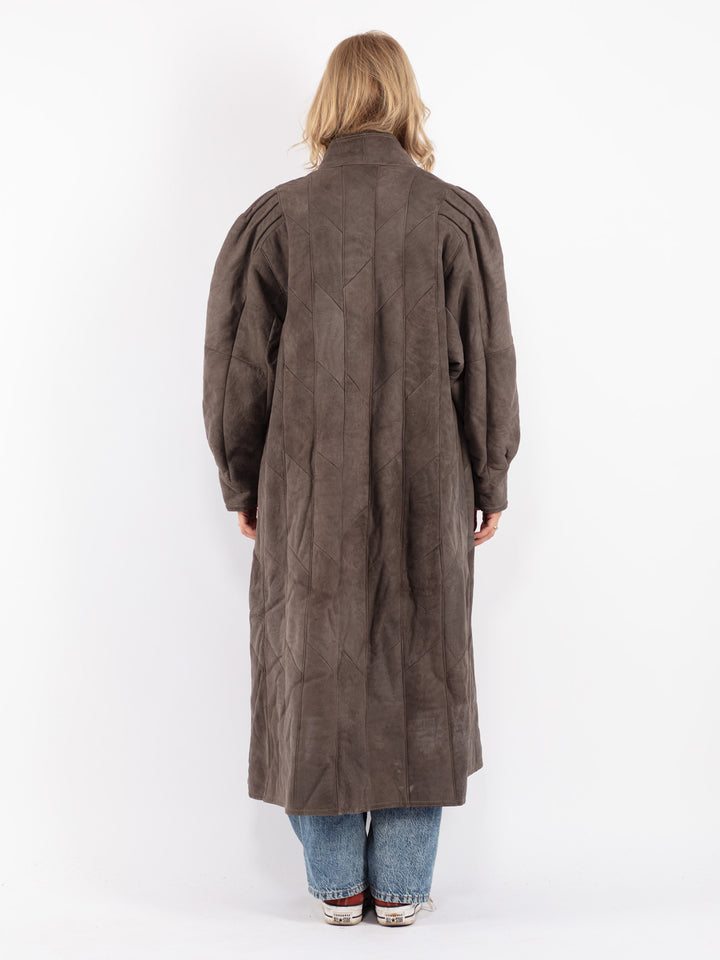 Vintage 80's Women Sheepskin Coat in Gray