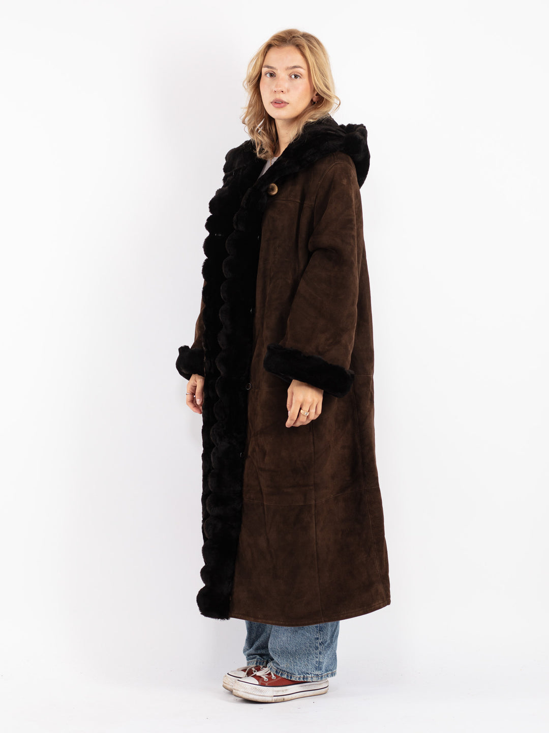 Vintage 80's Women Sheepskin Coat in Brown