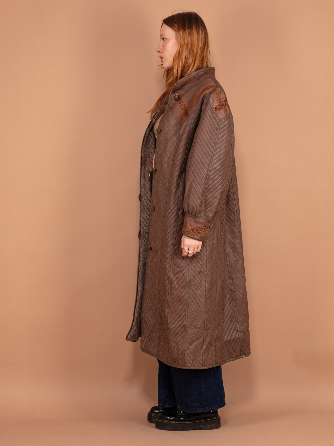 Vintage 80's Women Sheepskin Maxi Coat in Brown - NorthernGrip