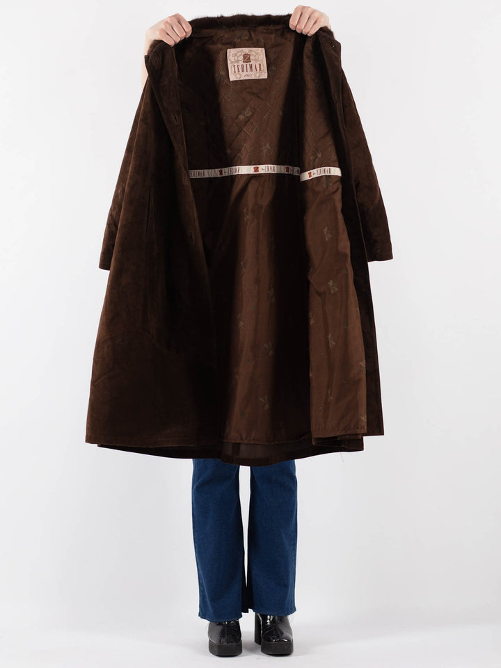 Vintage 80's Women Suede Coat in BrownV9406