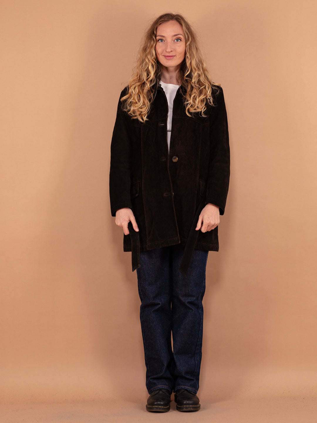 Vintage 80's Women Belted Suede Jacket in Brown - NorthernGrip