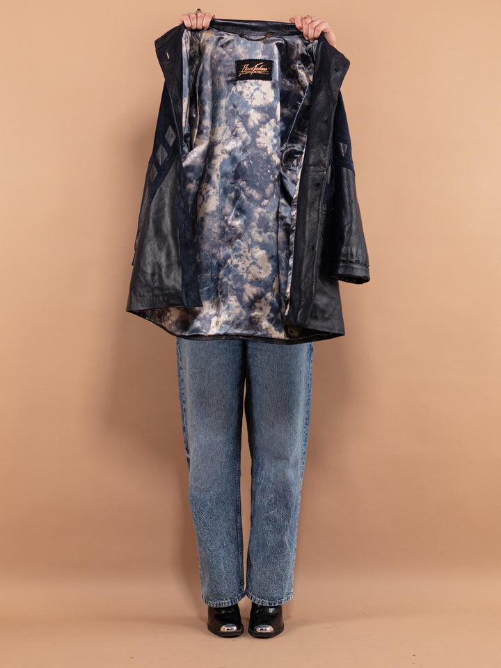 Vintage 80's Women Suede Leather Coat in Blue