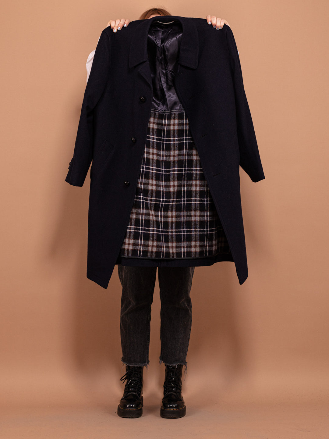 Vintage 80's Women Wool Blend Coat in Navy Blue - NorthernGrip