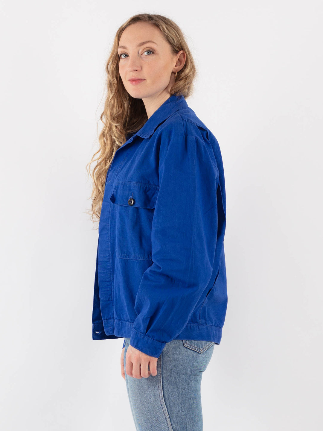 Vintage 80's Women Work Jacket in Blue