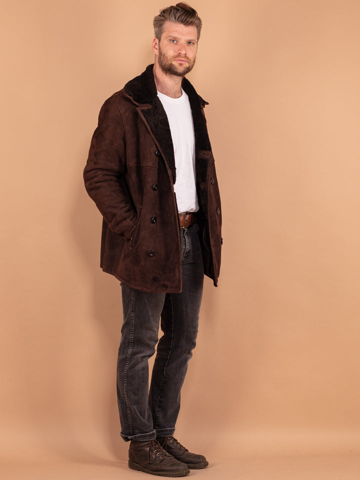 Vintage 90's Men Sheepskin Coat in Brown - NorthernGrip