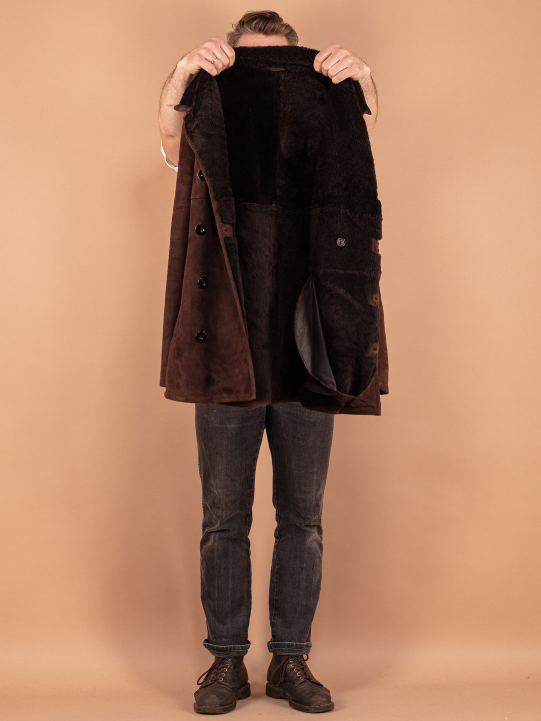 Vintage 90's Men Sheepskin Coat in Brown - NorthernGrip