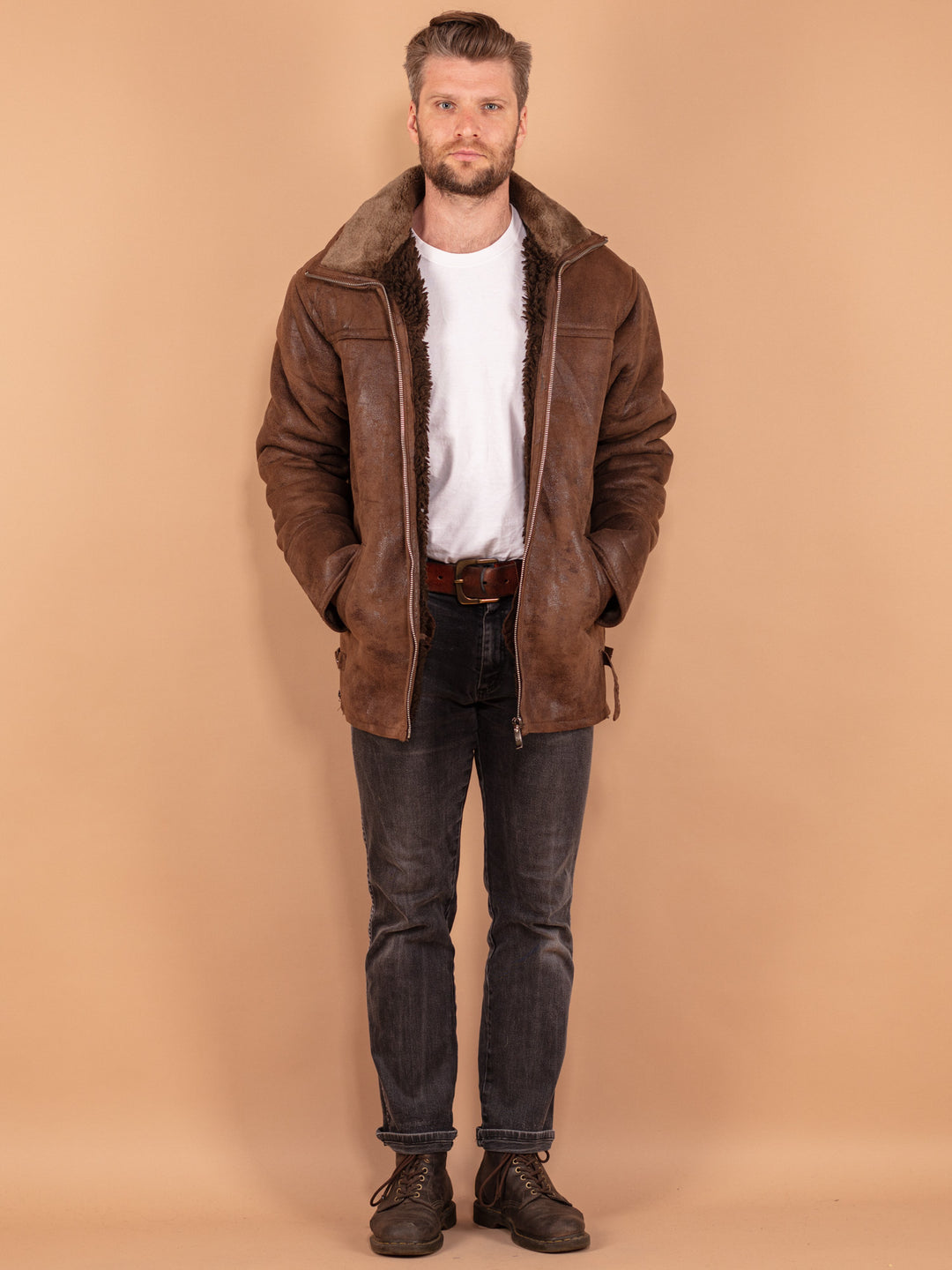 Vintage 90's Men Sherpa Coat in Brown - NorthernGrip