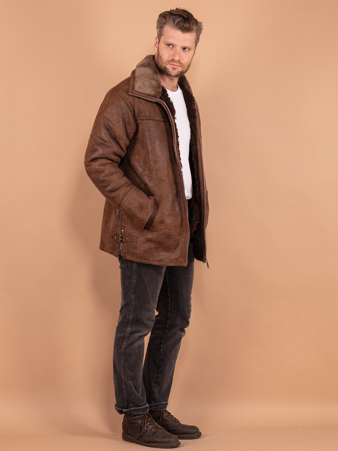 Vintage 90's Men Sherpa Coat in Brown - NorthernGrip