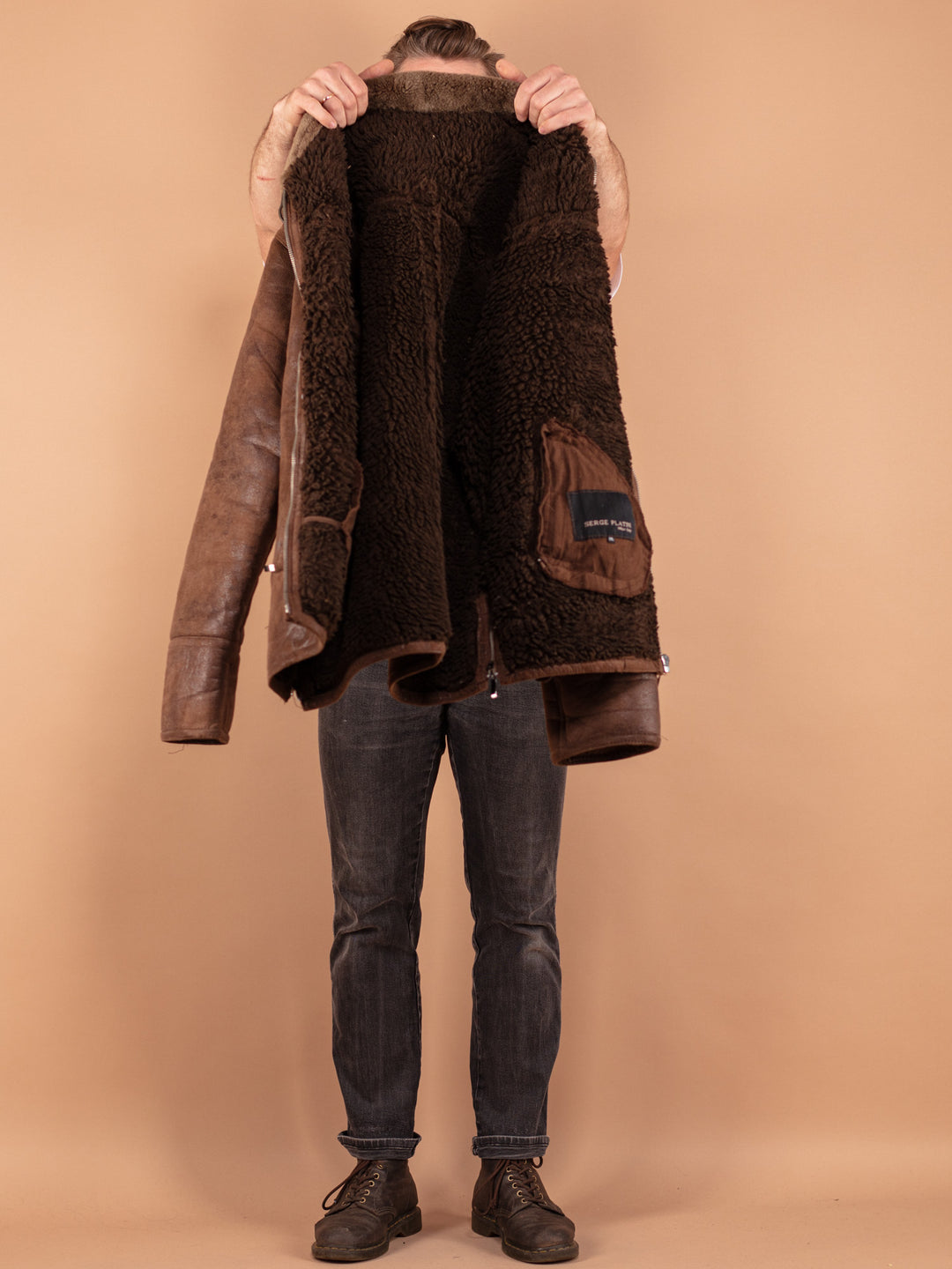 Vintage 90's Men Sherpa Coat in Brown - NorthernGrip