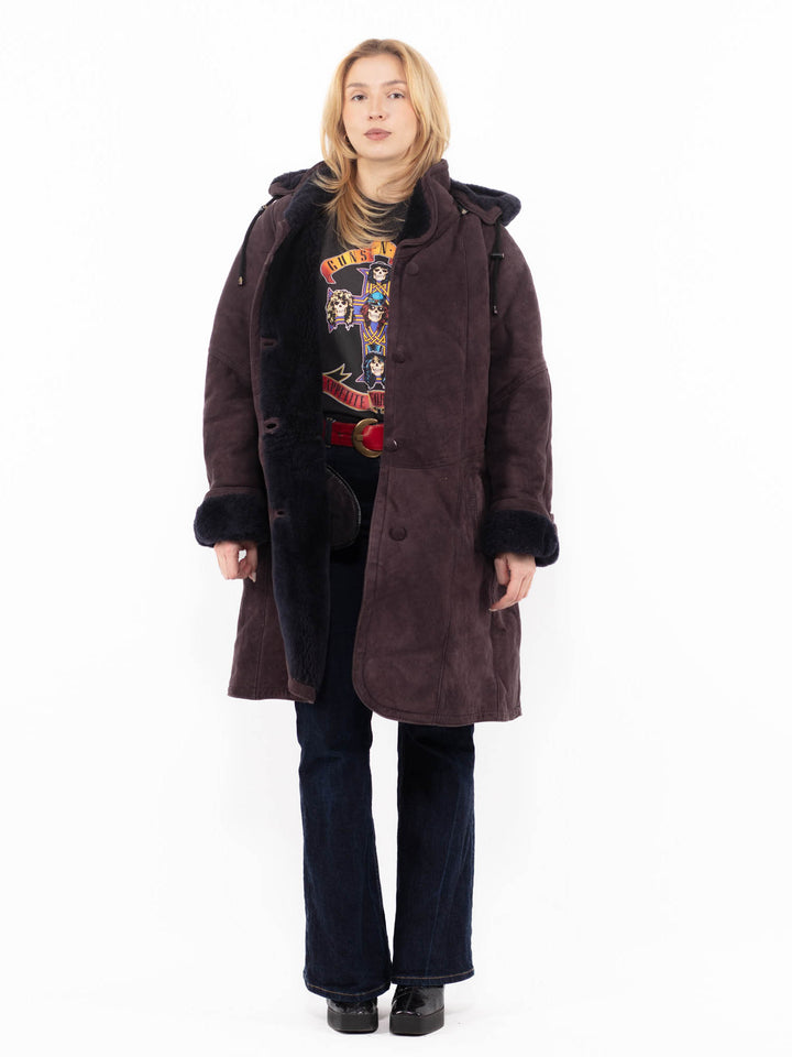 Vintage 90's Women Sheepskin Coat in PurpleA1121