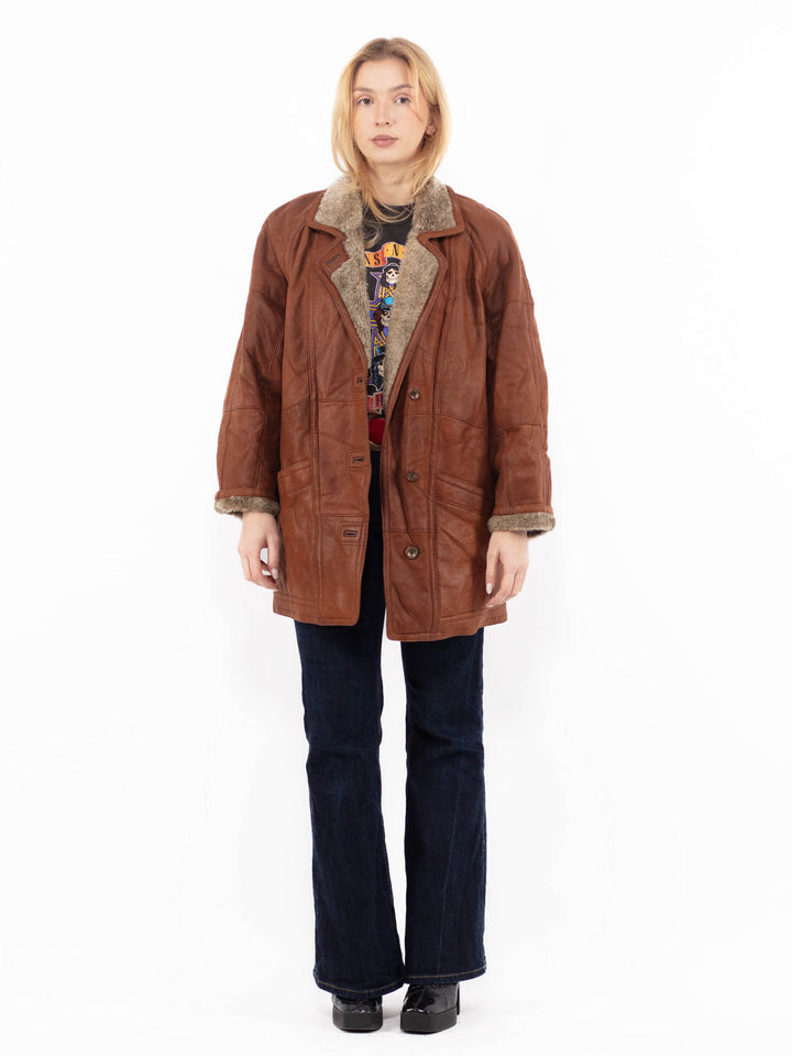 Vintage 90's Women Sheepskin Coat in BrownA1124