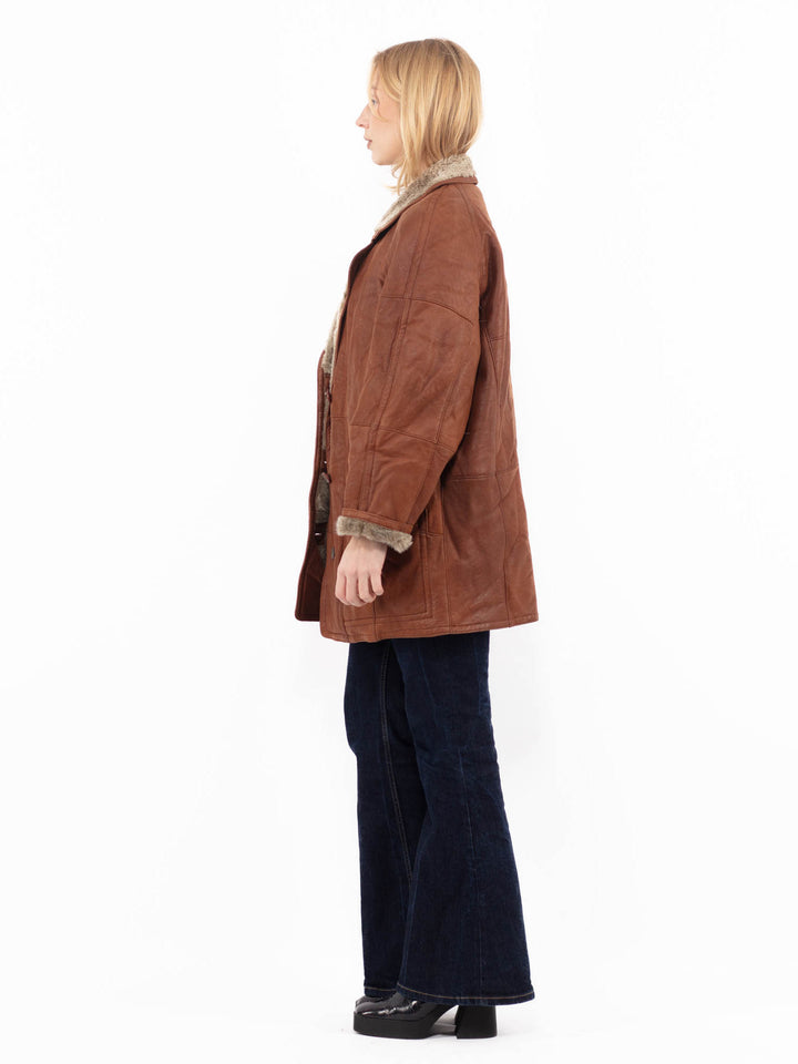Vintage 90's Women Sheepskin Coat in BrownA1124