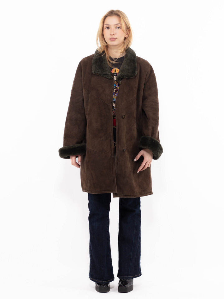 Vintage 90's Women Sheepskin Shearling Coat in BrownA1133