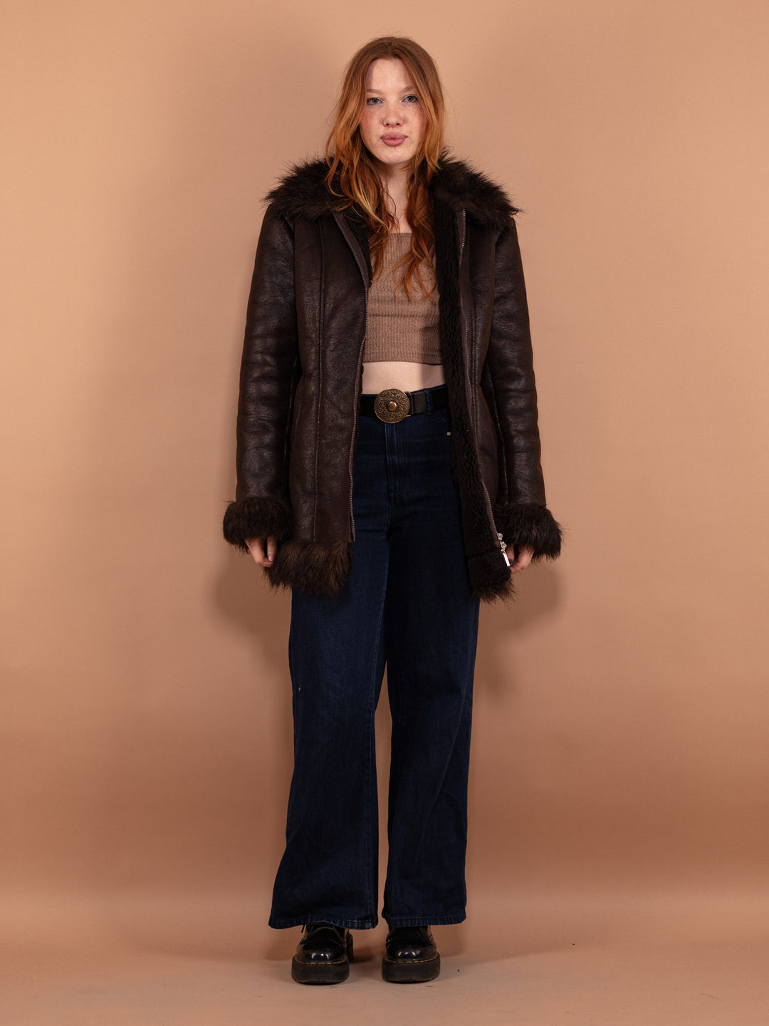 Vintage 90's Faux Penny Lane Coat in Brown - NorthernGrip
