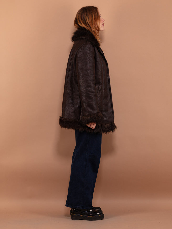 Vintage 90's Faux Penny Lane Coat in Brown - NorthernGrip
