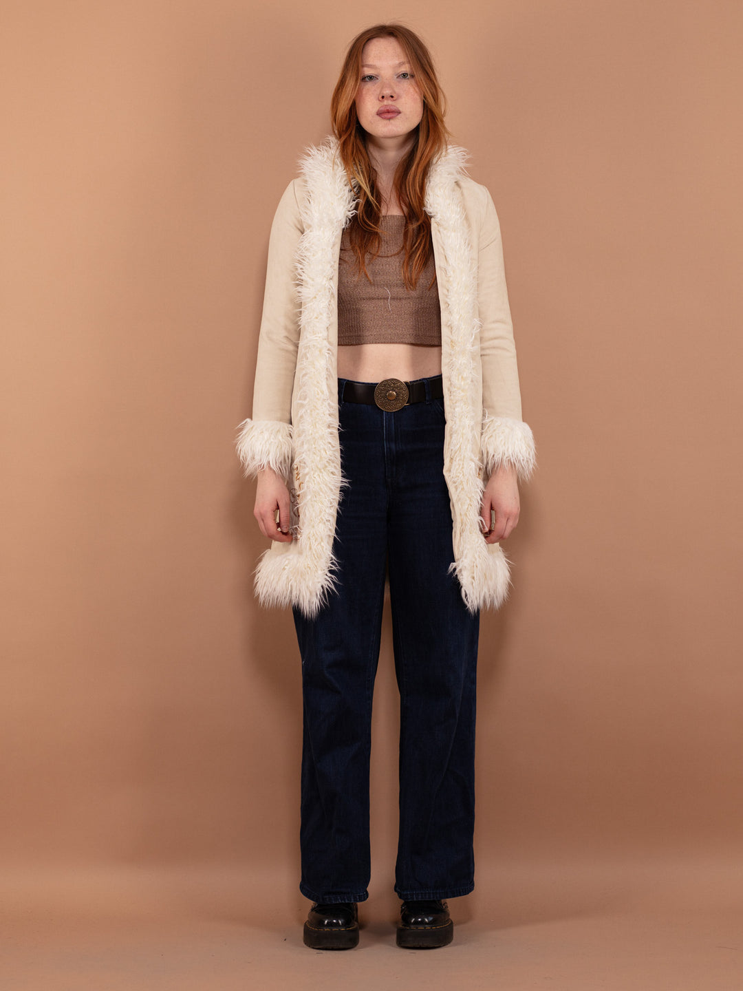 Vintage 90's Faux Penny Lane Coat in White - NorthernGrip