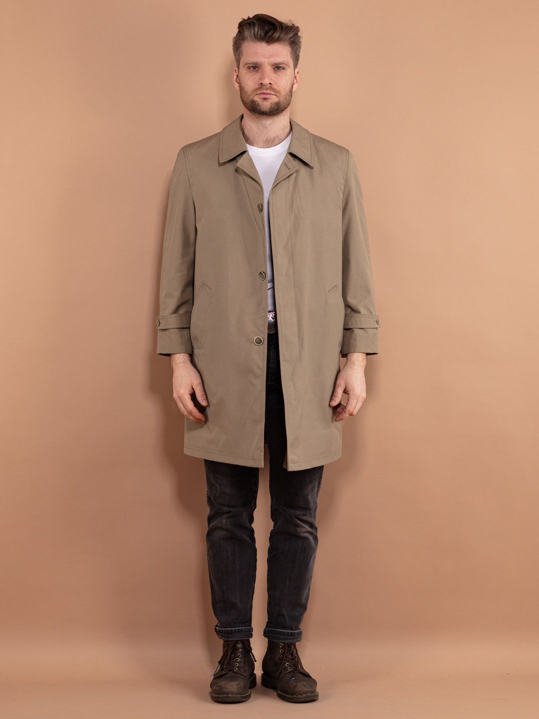 Vintage 90's Men Belted Mac Coat in Beige - NorthernGrip
