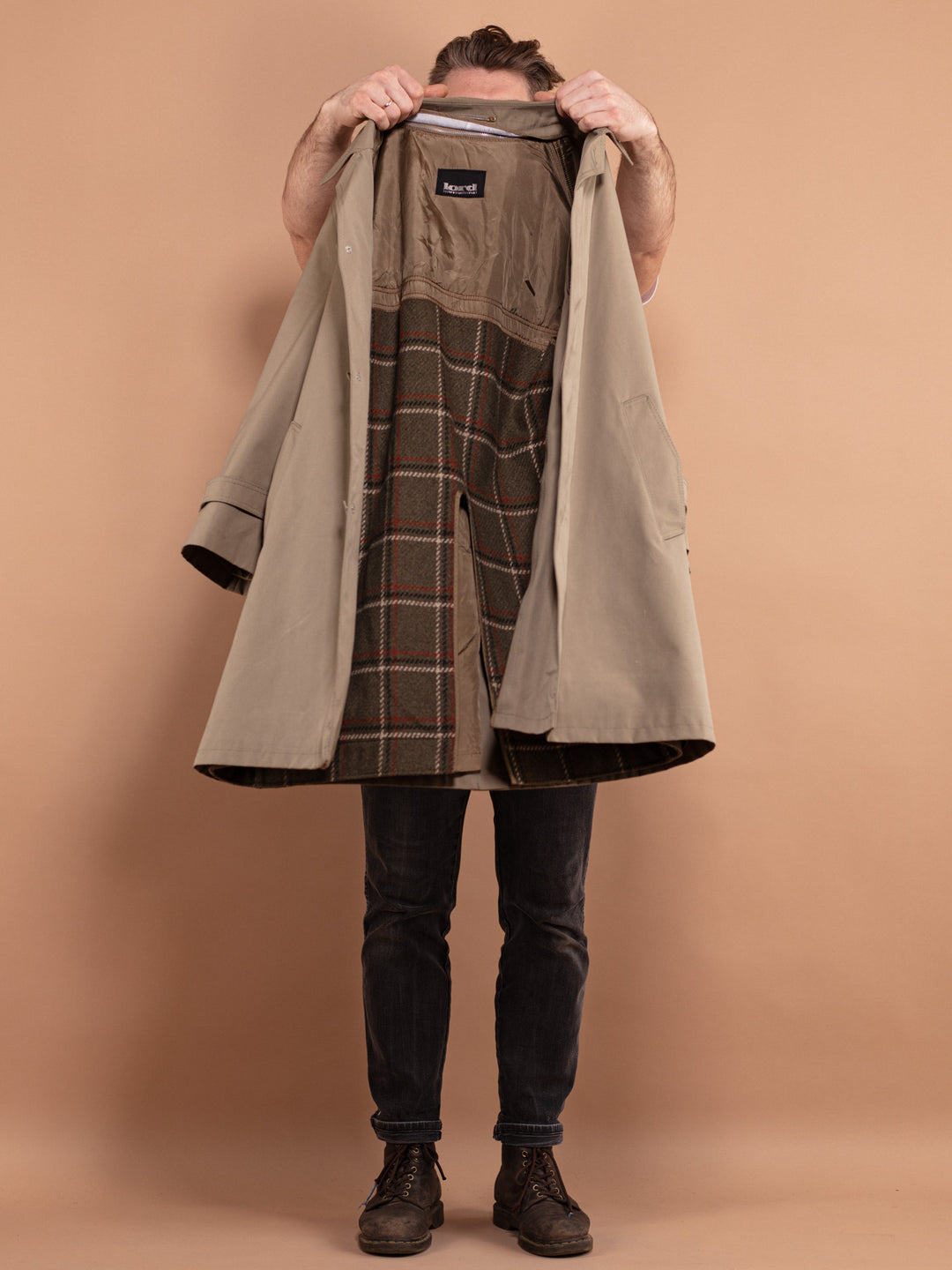 Vintage 90's Men Belted Mac Coat in Beige - NorthernGrip