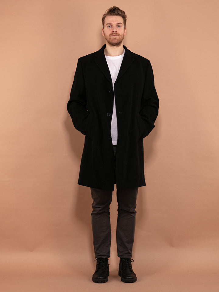 Vintage 90's Men Cashmere and Wool Blend Coat in Black - NorthernGrip