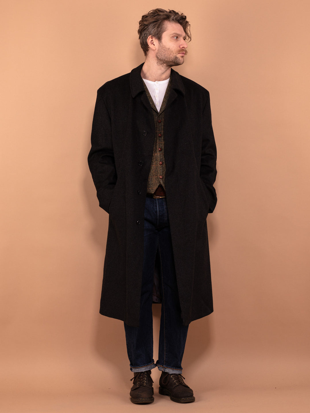 Vintage 90's Men Wool and Cashmere Coat in Gray - NorthernGrip