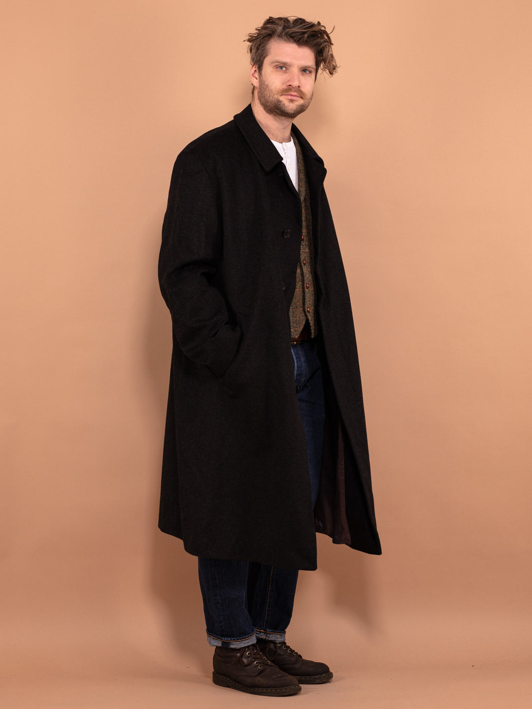 Vintage 90's Men Wool and Cashmere Coat in Gray - NorthernGrip