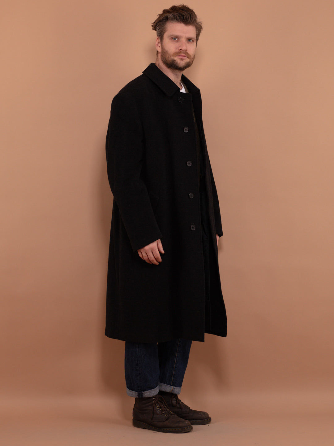 Vintage 90's Men Cashmere Wool Blend Coat in Gray - NorthernGrip