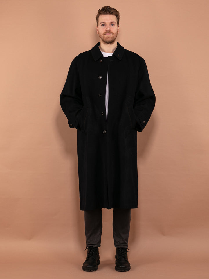Vintage 90's Men Cashmere and Wool Blend Coat in Navy Blue - NorthernGrip