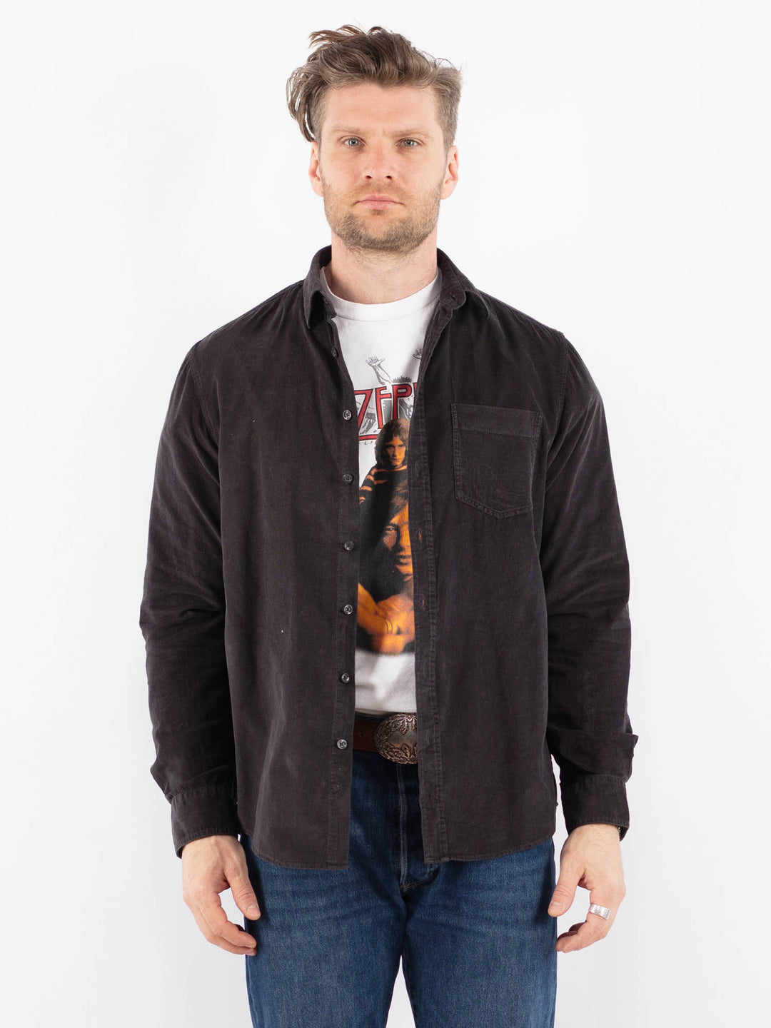 Vintage 90's Men Corduroy Shirt in GrayZ1482