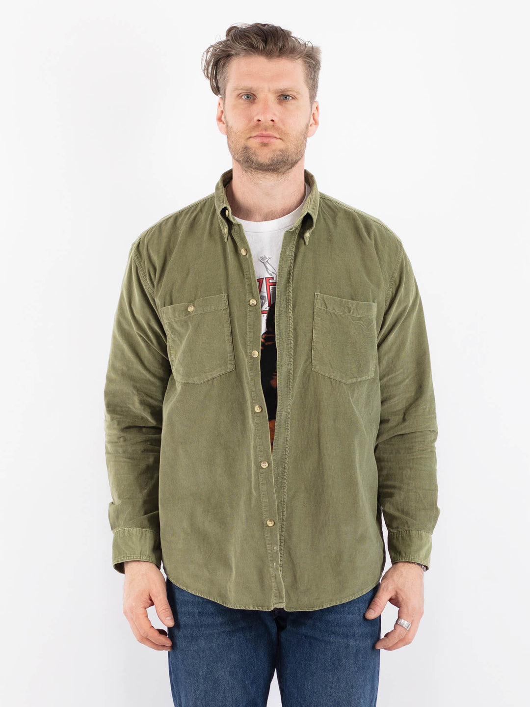 Vintage 90's Men Corduroy Shirt in GreenZ1483