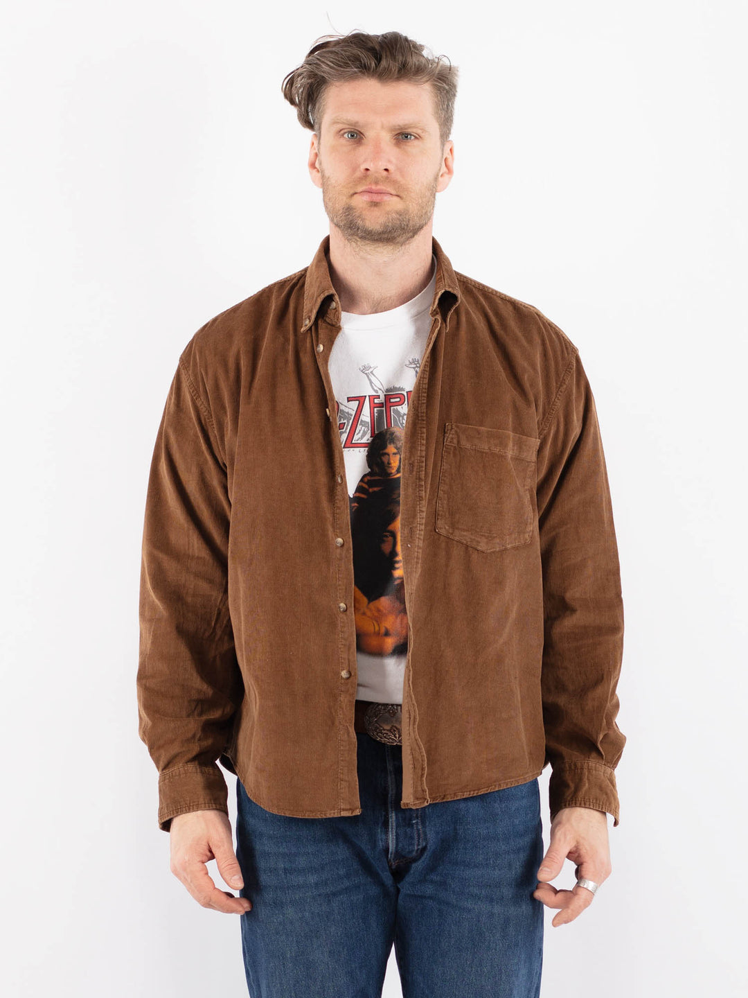 Vintage 90's Men Corduroy Shirt in BrownZ1486