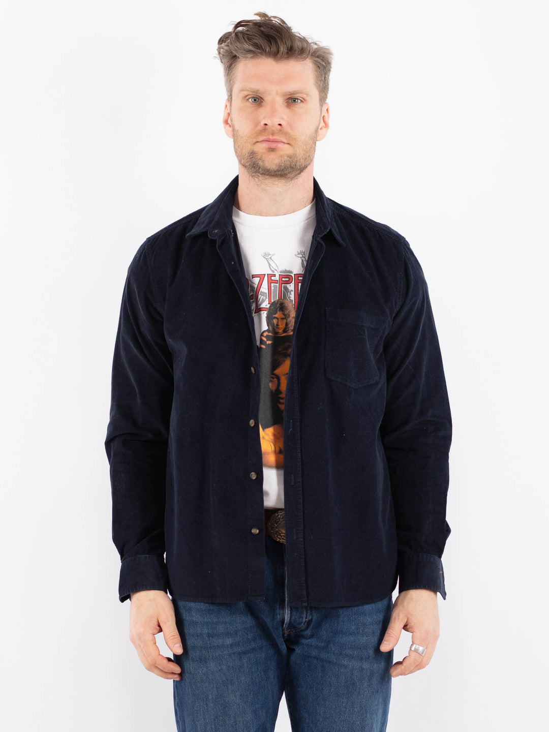 Vintage 90's Men Corduroy Shirt in BlueZ1488