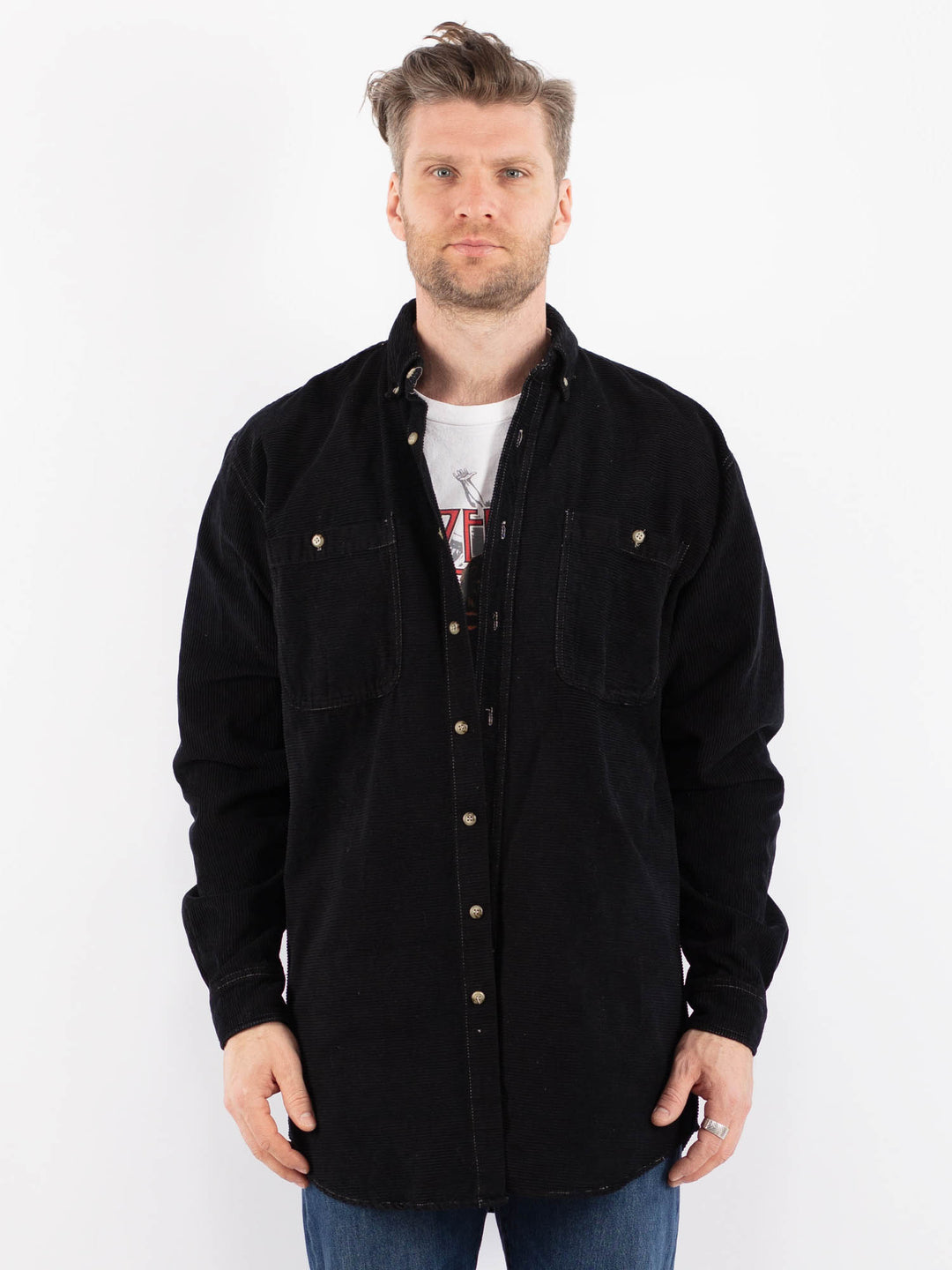 Vintage 90's Men Corduroy Shirt in BlackZ1489